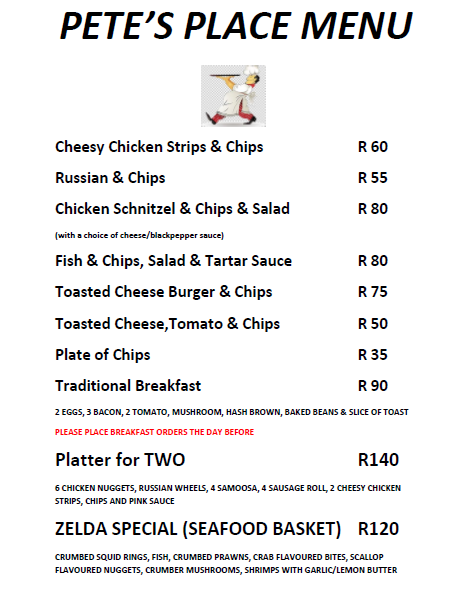 Petes Place Menu